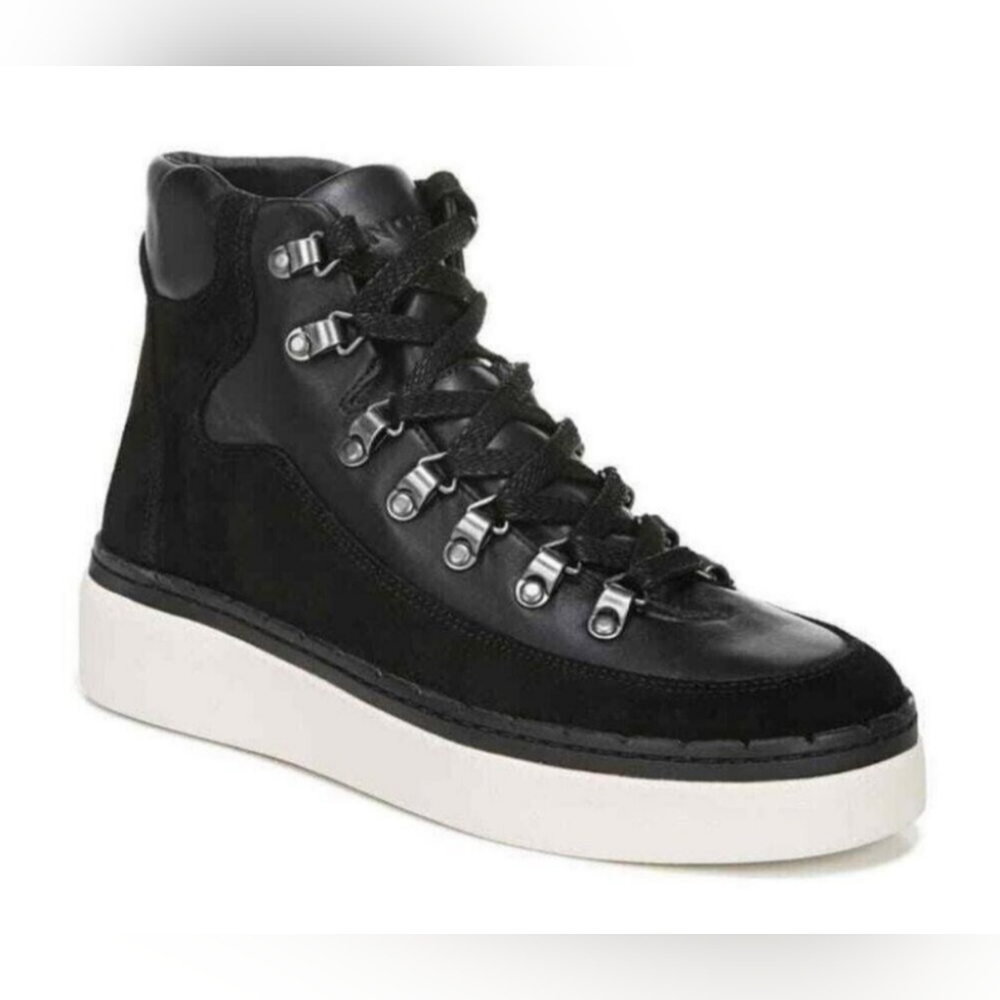 Vince Soren Leather Boots Water-Repellent high Top Lace Black Shoes Women's Sz 6